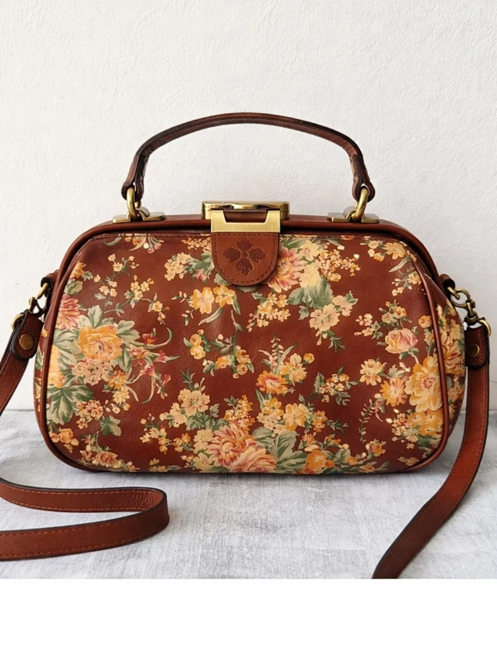 Patricia Nash Gracchi Frame Leather Botanical Vintage Garden Handbag Xbody